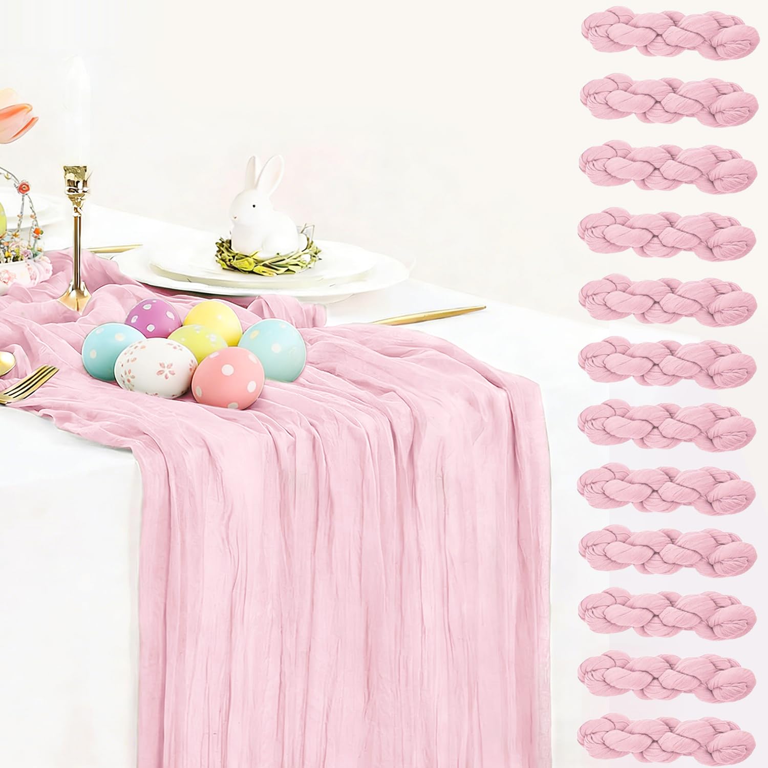 Photo 1 of 12 Pack Light Pink Table Runner Cheesecloth, Easter Spring Rustic Sheer Gauze Table Runner 35x120 Inch for Wedding Baby Shower Bridal Shower Party Home Decorations