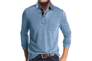 ENVMB Men's Casual Long Sleeve Polo Shirts Button Classic Cotton Shirt Work Collared Stylish Golf Shirt with Pocket