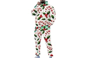 Mens Christmas Sweatsuits 2 Piece Outfits Hoodie and Sweatpants Xmas Printed Tracksuits Winter Warm Joggers Set
