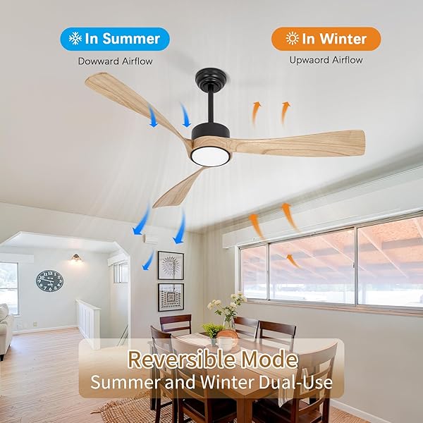 CEILING FAN WITH LIGHTS,52 INCH WOOD CEILING FANS WITH REMOTE CONTROL,DIMMABLE LIGHT,3 CCT,6 SPEEDS,NOISELESS DC MOTOR,2 DOWNROD,CEILING FAN FOR BEDROOM,LIVING ROOM,OFFICE,INDOOR,NATURAL WOOD GRAIN