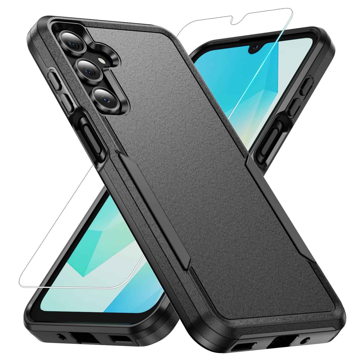 GSDCB Phone Case for Samsung Galaxy A17 5G Case, Samsung A17 5G Case with Tempered Glass Screen Protector, Soft TPU Hard Back Double Layer Phone Cover (Black)