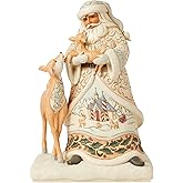 Enesco Jim Shore Heartwood Creek White Woodland Santa Holding a Fawn Figurine- Stone Resin Hand Painted Crafted Collectible Santa Figurines Christmas Home Decor Statue, 10.63 Inch