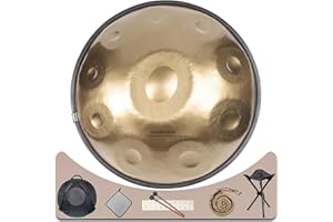 Eavnbaek Advanced Adult Handpan, 22-Inch 10-Note 440Hz D Minor Kurd Steel Drum with Soft Bag, 2 Mallets, Stand and Dust-Free Cloth (Gold)