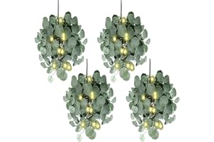 Karenhi 4 Packs Pre Lit Christmas Teardrop Swag for Decorating Outdoor, 18 Inch Eucalyptus Leaves Swag Decoration with LED Lights, Green Artificial Christmas Swag for Door Stairway Window Xmas Decor