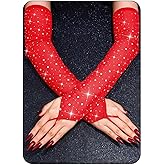 CASDRE Sparkly Rhinestone Long Mesh Gloves Fingerless Elbow Length Arm Sleeves Prom Costume Glove for Women
