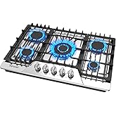 30 Inch Gas Cooktop, TOPWISH Gas Stove Top with 5 High Efficiency SABAF Burners, 41400 BTU, NG/LPG Convertible 304 Stainless Steel Built-in Propane Stovetop with Thermocouple Protection, 120V AC