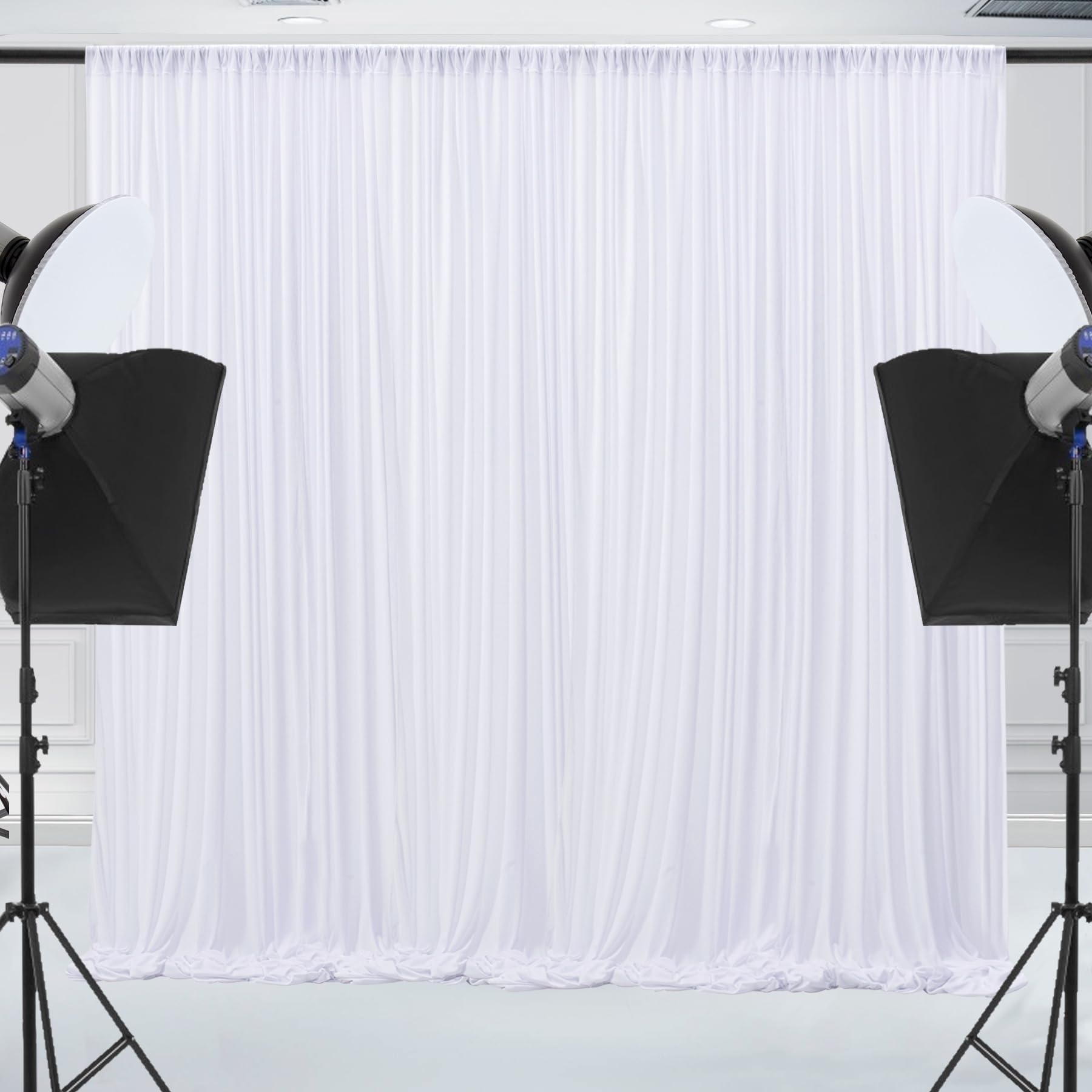 10x10ft Wrinkle Free White Backdrop Curtain for Parties Soft Fabric Drapes Wedding White Curtain Backdrop for Birthday Party Decorations Background for Photography 5x10ft, 2 Panels