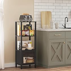 TUTOTAK 4 Tier Bookcase and Bookshelf, Narrow Book