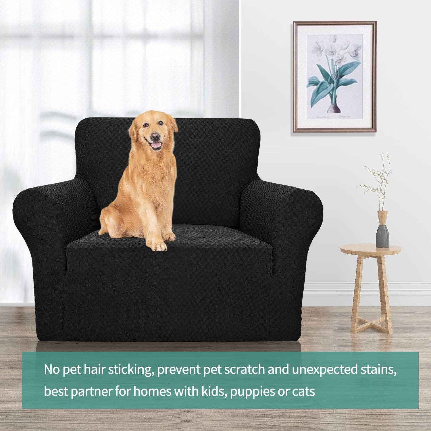 YEMYHOM Couch Cover Latest Jacquard Design High Stretch Sofa Chair Covers for Living Room, Pet Dog Cat Proof Armchair Slipcover Non Slip Magic Elastic Furniture Protector (Chair, Black): Kitchen & Dining