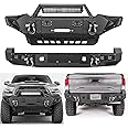 EBESTauto Tacoma Front and Rear Bumper Set Compatible with 2005-2015 Tacoma with Winch Bracket + LED Lights + D-Rings Full Width Off-Road Textured Black Steel Bumpers (Not fit Third Generation Tacoma)
