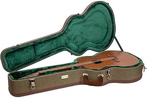 Crossrock Master Series OM Acoustic Guitar Case for Martin 000-14 Fret | Olive Green Eco Tweed Fabric, Re-Engineered Shell, Leather Handle & Forest Green Velvet Interior(CRW720OMOG)
