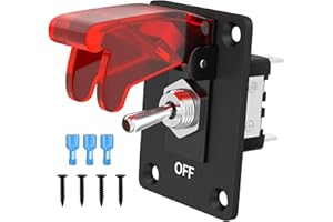 RVMARINEPAT Toggle Switch 12V DC 20A Lighted Toggle Switch 3 Pin ON/Off SPST LED Illuminated with Mounting Panel, Aircraft Safety Cover for Auto Racing Car