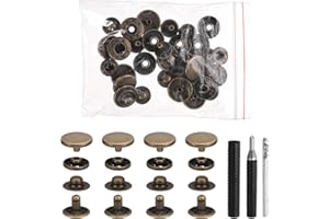 HARFINGTON 25 Set Leather Snap Fasteners Kit 12.5mm Metal Snap Button Press Studs Leather Rivets Snaps with 3 Setter Tools fo