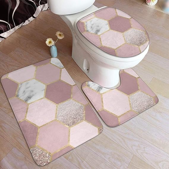 Sensations Of The Mind Rose Gold Bathroom Rug Set 3 Pieces, Non Slip