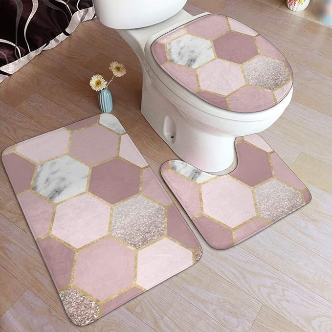 Sensations Of The Mind Rose Gold Bathroom Rug Set 3 Pieces, Non Slip