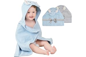 MOOREEKE 100% Cotton 2 Pack Baby Hooded Towel - Soft Thick Baby Bath Towels - Baby Towels with Hood for Girl and Boy Towels for Newborn with Unique Animal Design (Elephants)