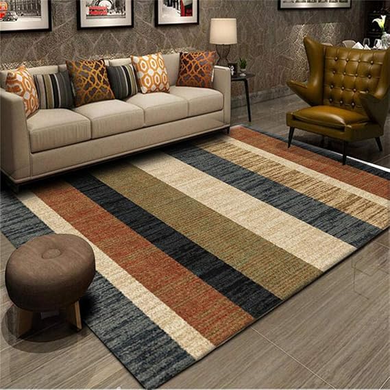 WQBBB Large Rug Good warmth Stylish black gray brown green strip