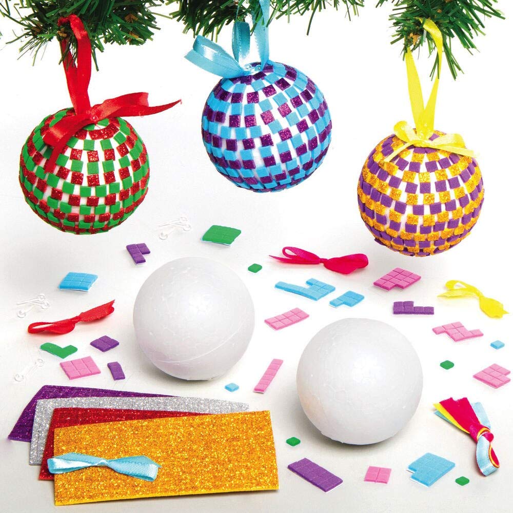 Baker Ross AX529 Mosaic Bauble Kits - Pack of 4, Christmas Tree Decorations for Kids Arts and Crafts Activities