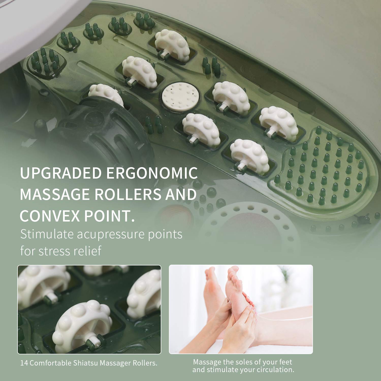 Turejo Foot Spa/Foot Bath Massager with Heat, Bubbles,14 Massage Rollers, Temperature Control, Pumice Stone and Medicine Box for Spa Treatment at Home, Fatigue Relief-Neo Mint Green: Beauty