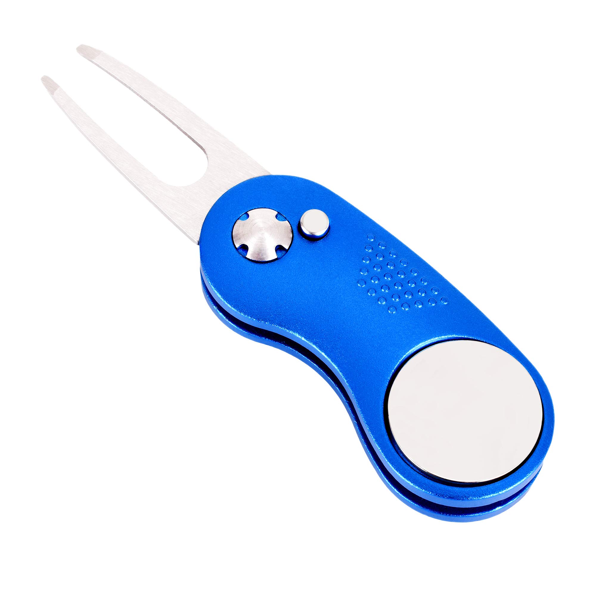 Mile High Life All Metal Foldable Golf Divot Tool with Pop-up Button & Magnetic Ball Marker (Silver Fish)