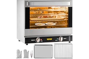 VEVOR Commercial Convection Oven, 66L/60Qt, Half-Size Conventional Oven Countertop, 1800W 4-Tier Toaster w/Front Glass Door, 