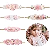 NUWAJP Baby Girl Flower Headband 6 PCS Elastic Hairbands Handmade Nylon Bows Headbands Chic Floral Hair Accessories Kids Gifts for Newborn Infant Toddlers