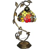 Skyblaze Tiffany Style Table Lamp with Metal Leaf, Stained Glass Desk Lamp, Vintage Night Light, Art Deco Reading Light with 