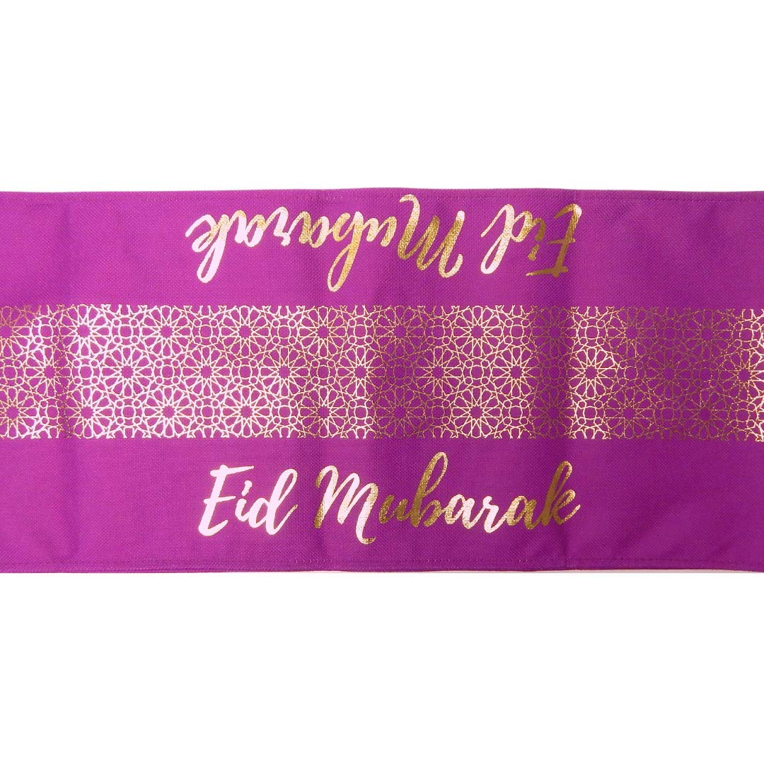 Peacock Supplies Happy Eid Table Runner - 240cm x 30cm | Purple & Gold Design | Easy Clean Cotton Fabric | Ideal for Kitchen Table & Dining Table | Water Resistant & Durable | Elegant & Practical