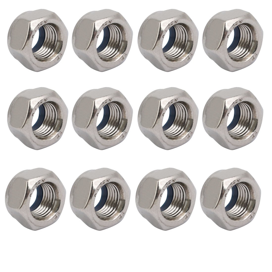 Sourcingmap 12pcs M12 x 1.25mm Pitch Metric Fine Thread 304 Stainless Steel Hex Lock Nuts