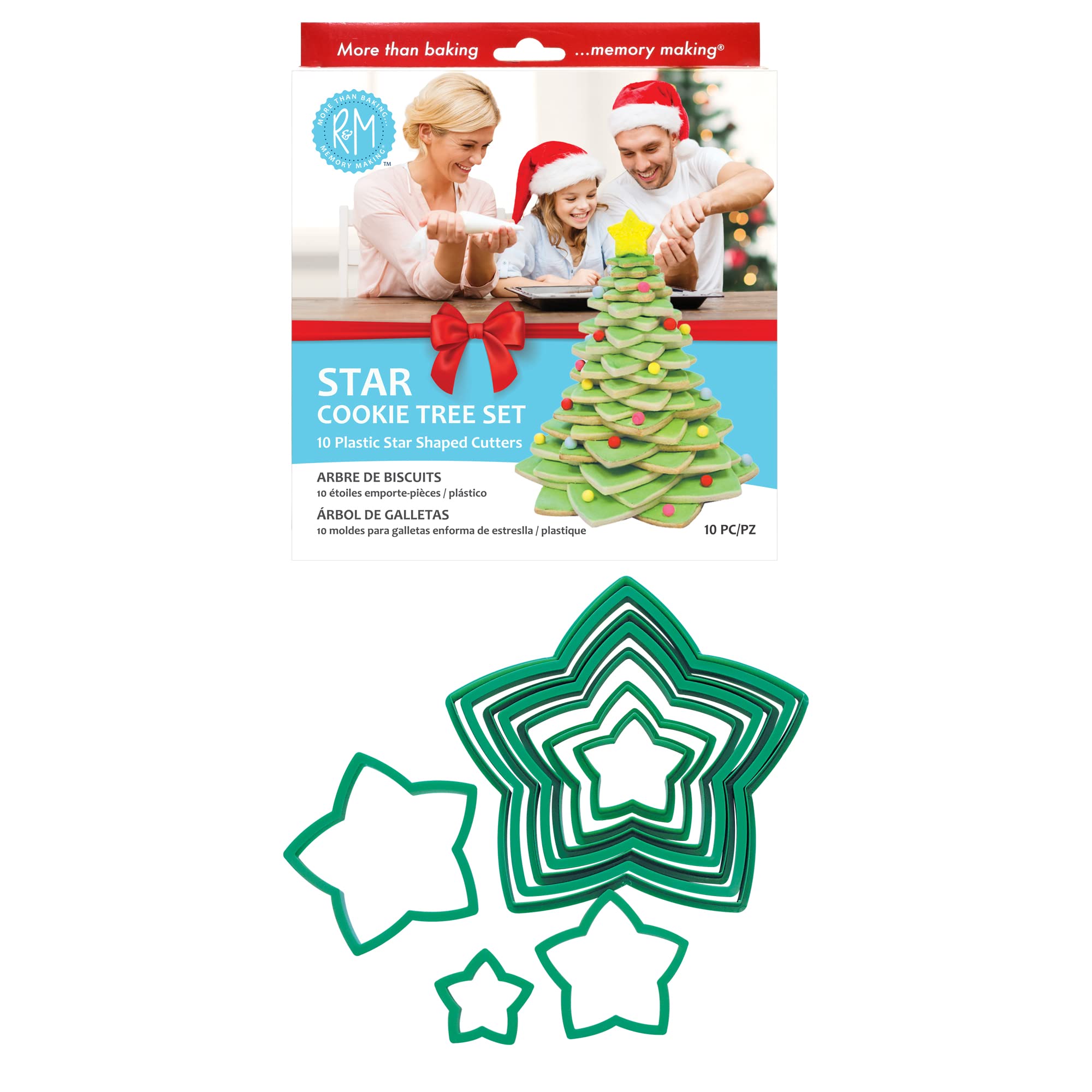 R&M Anniversary House 3D Star Christmas Tree Plastic Cookie Cutter Set, K5138, HIPS, Multi-Colour