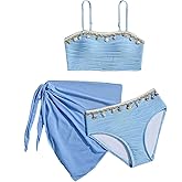 SHENHE Girl's Swimsuits 3 Piece Seashell Spaghetti Strap Textured Bathing Suit with Cover Up