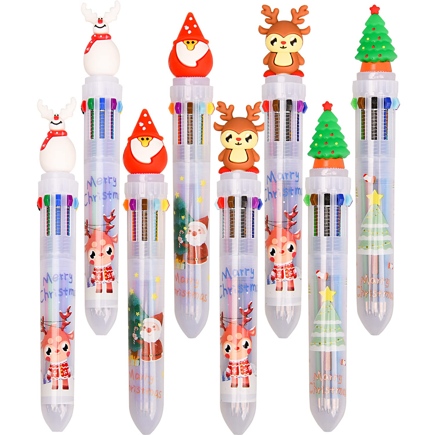 UNVOJL 8 Pieces Christmas Multicolor Ballpoint Pens 10-in-1 Retractable Ballpoint Pens for Office School Supplies (8)