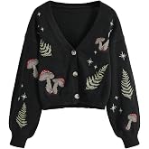 BEAUDRM Women's Goth Cardigan Button Up Halloween Sweater Witchy Clothes | Embroidered, Long Sleeve, Cropped Cardigan, Fun Sweater, Gothic Clothes, Whimsical Clothes，