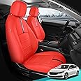 FEINEPRO Seat Covers for Honda Civic Sedan LX 2016 2017 2018 2019 2020 2021, RED Leather Car Seats Cover Full Set for car