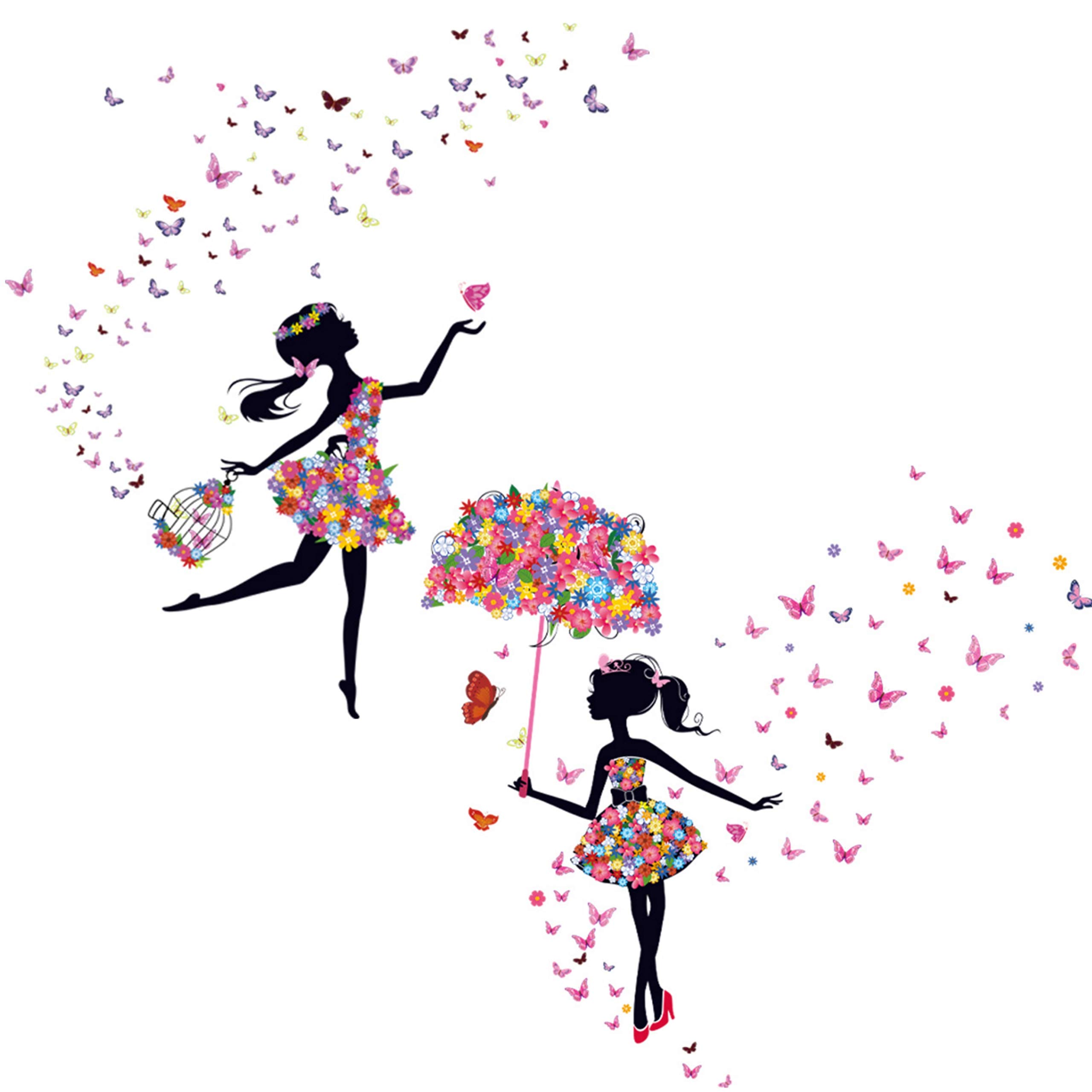 Kibi Store Kibi Wall Stickers Elf Flowers Wall Sticker Princess Elf Flowers Wall Stickers Flower Girl Wall Stickers Children's Bedroom