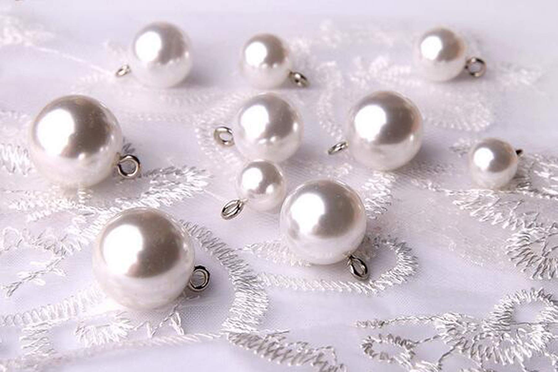 Bridal Buttons 20pcs Full Round Pearl (White) (16mm)