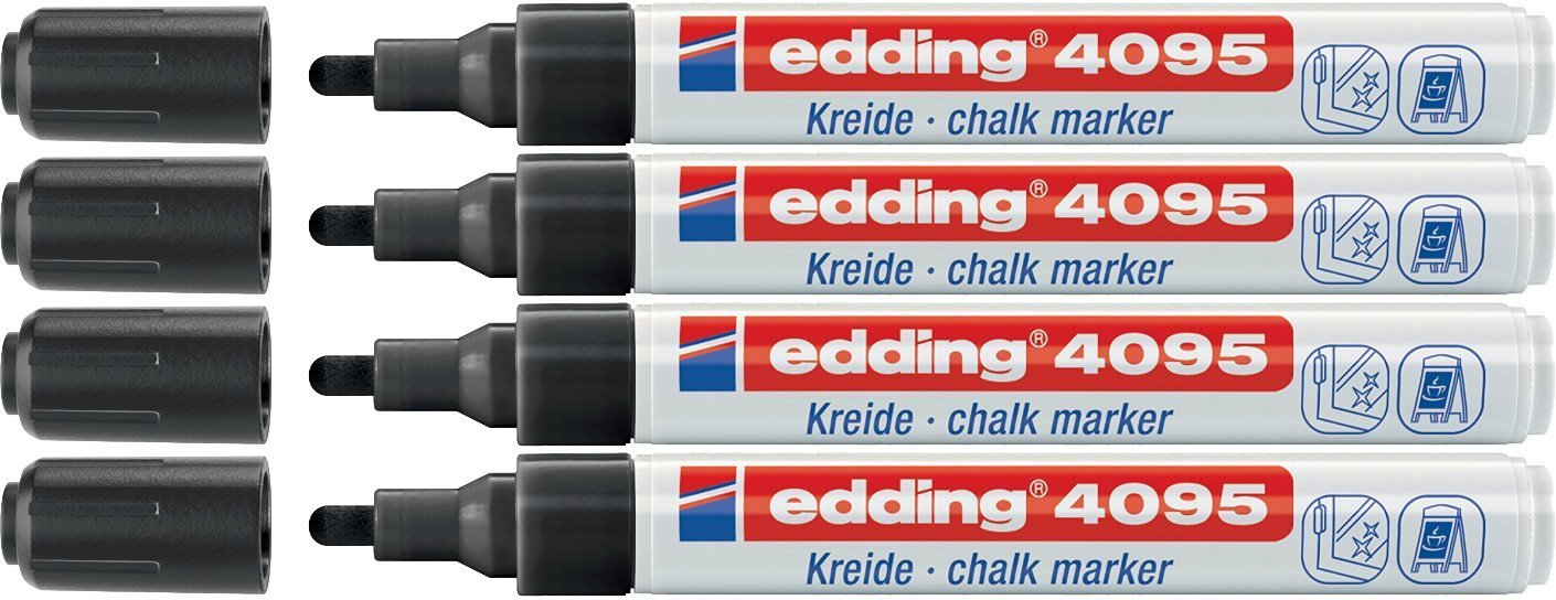Edding 4095 Window / Chalk Marker Bullet Tip Approx. 2-3 mm (Narrow, Black, 4)