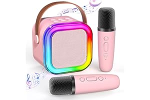 TAEMVV Mini Karaoke Machine for Kids,Portable BT Speaker with 2 Wireless Microphones and LED Light Holiday Birthday Gift Toy 