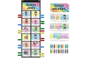 ABCxGOOD Class Jobs Pocket Chart Class Management Educational Pocket Chart Teacher's Helper, Preschool Classroom Must Haves Supplies, Great for Classroom Homeschool. (Black) (Black, 29.5"*10")