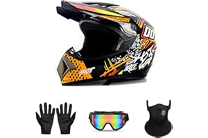 PZ PEZE Motorcross Helmet, Off-Road Mountain Bike Helmet, Youth Motorcycle Helmet, Unisex Full-face Helmet, Comfortable and Lightweight, DOT Certified 4 Piece Set