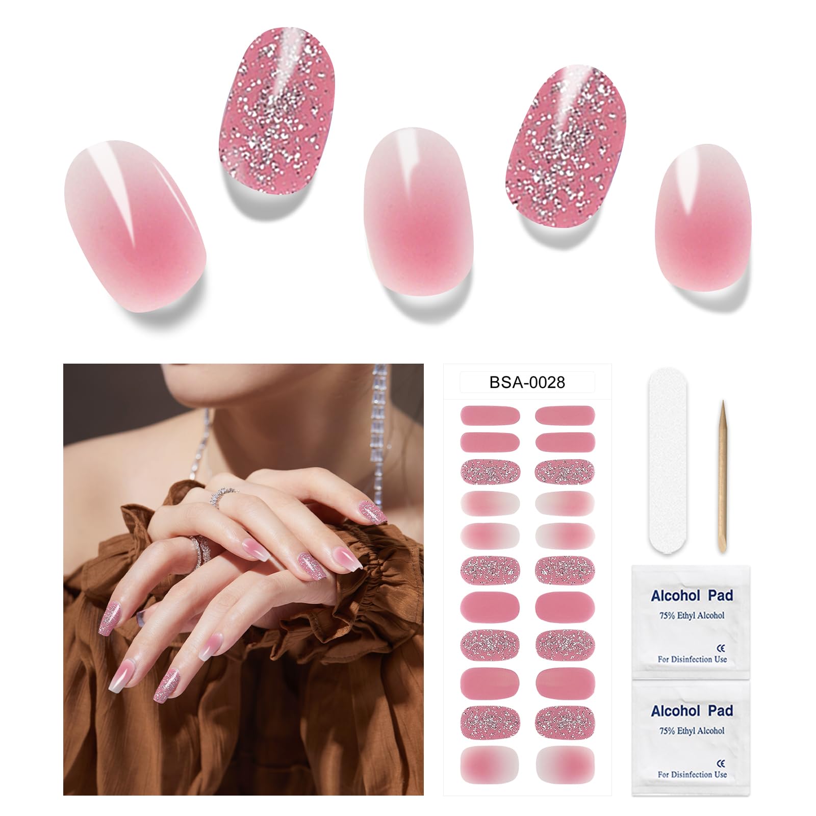 DUKASOU Semi-Cured Gel Nail Strips, 22 Pieces Real Nail Polish Stickers, Gel Nail Stickers, Decals, Long-Lasting Nail Polish Strips for Women and Girls(Whitewash)