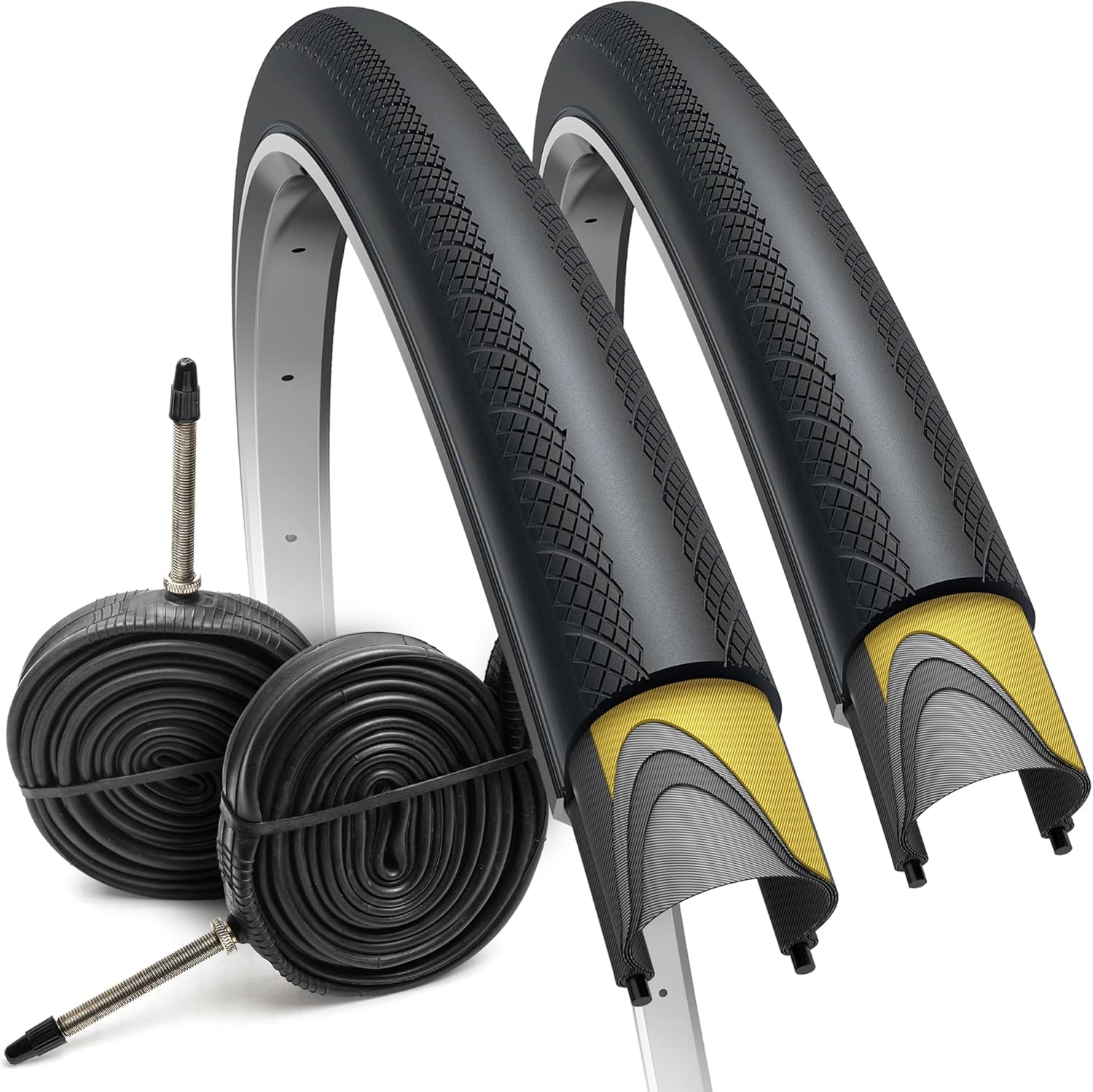 Photo 1 of Fincci 700x28c Foldable Road Bike Tire with Presta Inner Tube – 28-622 – 60 TPI – 1mm Anti-Puncture Protection – Racing & Touring Bicycle Tires – Pack of 2