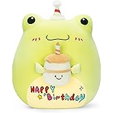 PLAYNICS Original 14-inch Large Happy Birthday Frog Plush Pillow Stuffed Animal Toy,Big Size Cute Soft Toys Fat Kawaii Cuddle Huggable Plushie,Gift for Kids