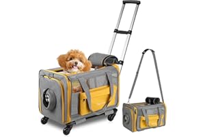 Pet Carrier with Wheels, Large Airline Approved Cat Carrier, Newly Designed Rolling Travel Bag with Telescopic Handle, Collap
