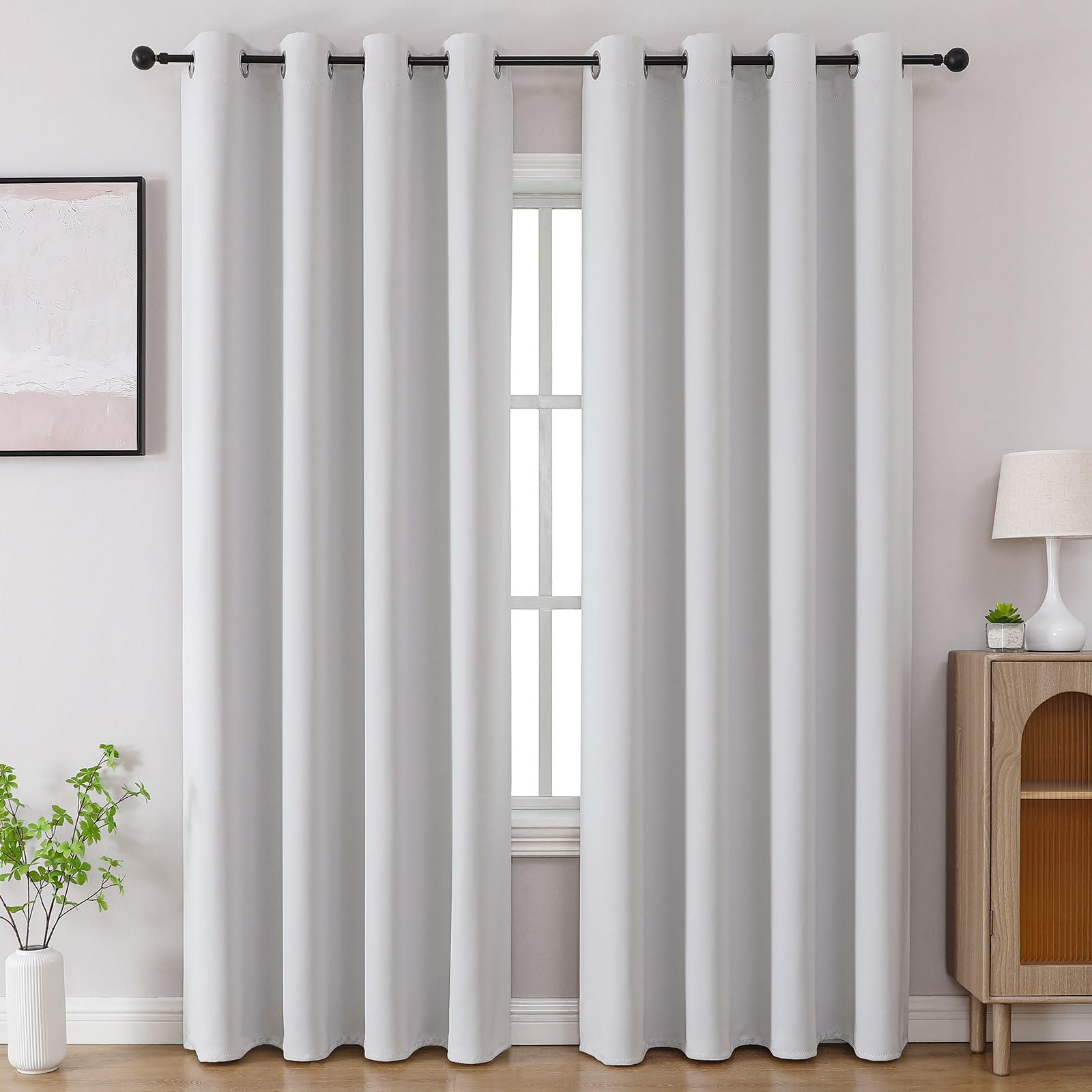CUCRAF Blackout Curtains 96 inch Length 2 Panels Set, Room Darkening Drapes for Living Room Bedroom, Thermal Insulated Light Blocking Grommet Window Curtain (W52 x L96 Inch, Silver Grey)