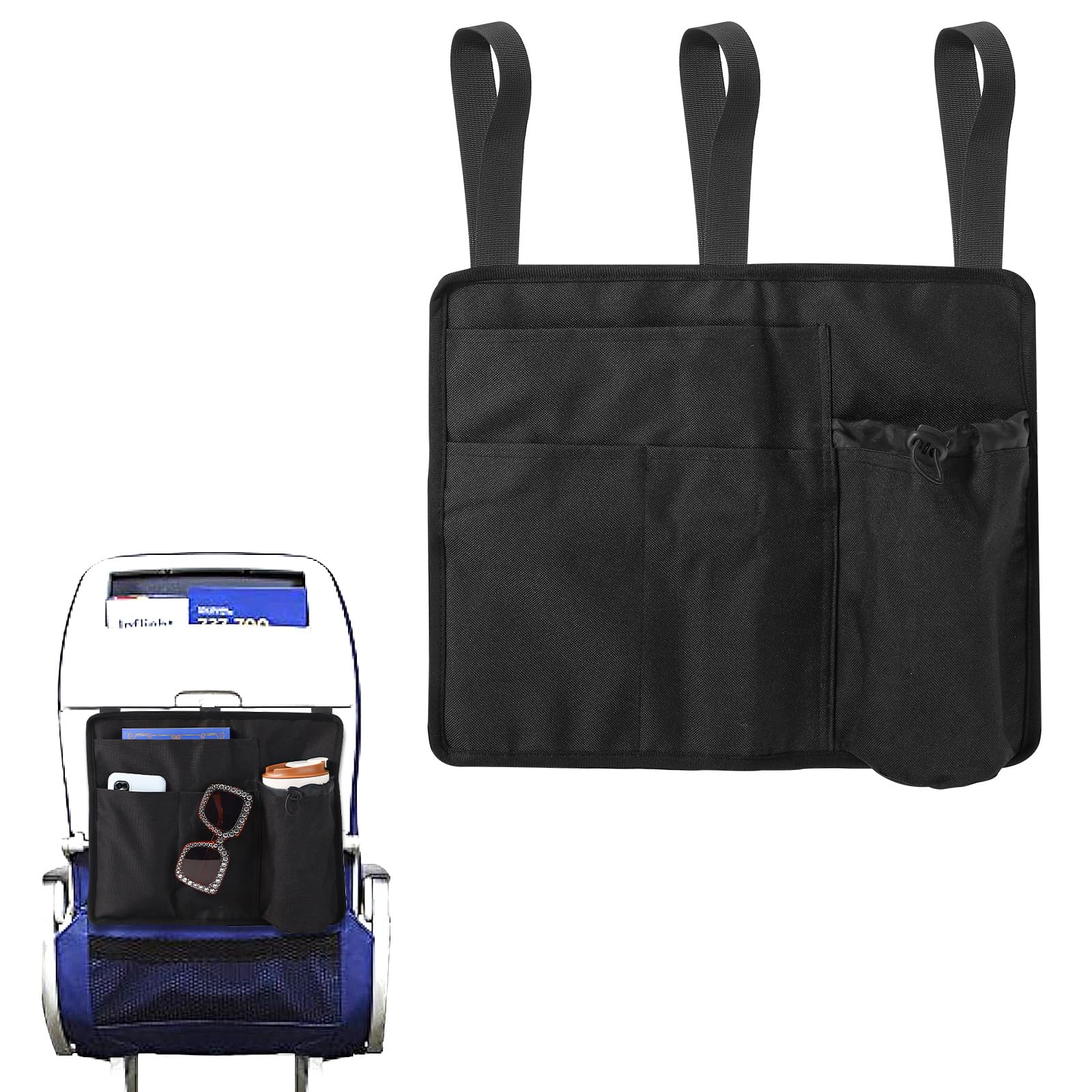 Lasuroa Airplane Seat Back Organizer & Storage - Premium Oxford Cloth Airplane Tray Table Cover with Separate Pockets (Black)