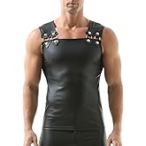 YOOBNG Men's Faux Leather Vest Sleeveless Undershirt Wet Look Tank Top Shirt Clubwear