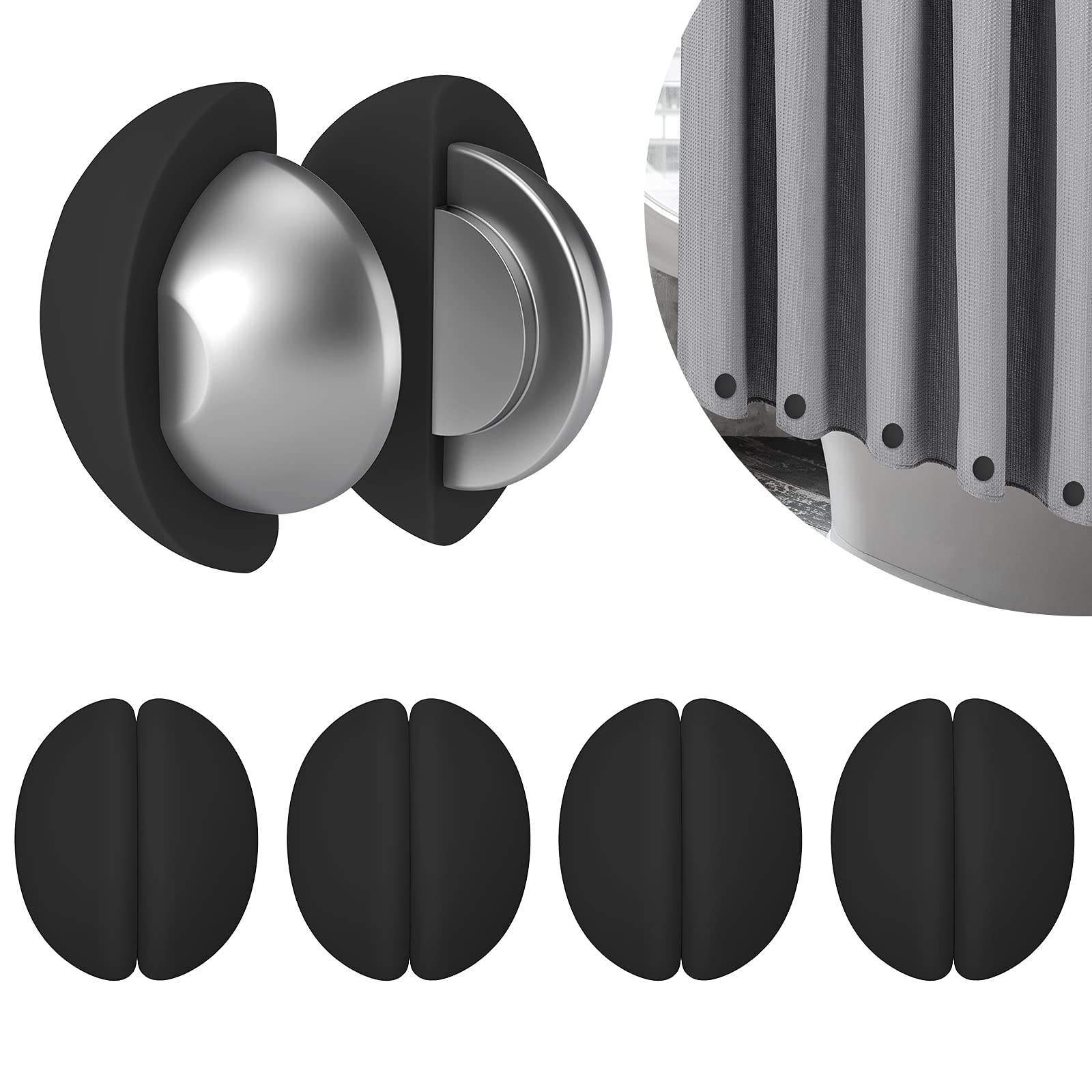 VANZAVANZU 5 Pairs Shower Curtain Weights, Silicone Wrapped Magnets, Heavy Duty Magnets Prevent Curtain Liner from Blowing, Rust-Free, Black — image 1