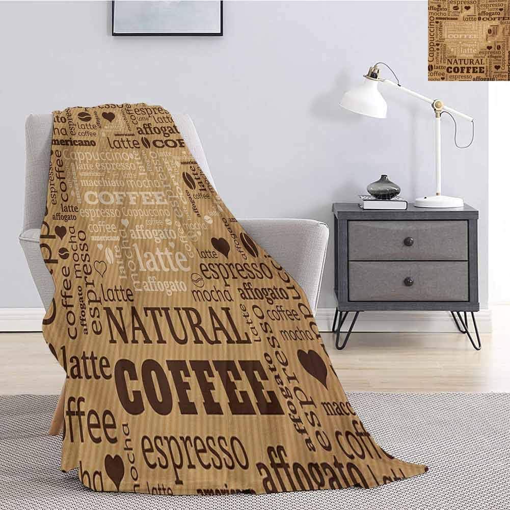 Luoiaax Modern Flannel Throw Blanket for Couch Modern Style Typography Word Arrangements Tracking Coffee Themed Beverage Design Fluffy Decorative Blanket for Couch W54 x L72 Inch Pale Brown
