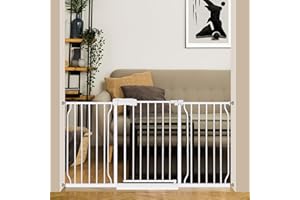 NRELIAK Extra Wide Baby Gate 57.5-62.2 Pressure Mounted,Child Dog Pet Safety Gates with Walk Through Door for Doorways Stairs No Drilling in Door,White